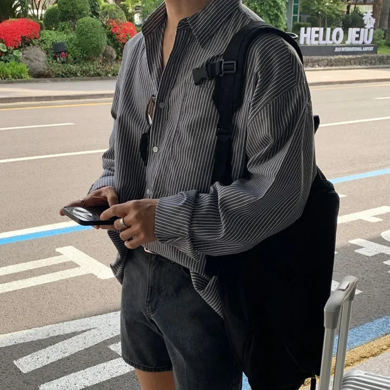 Black Oversized Striped Shirt