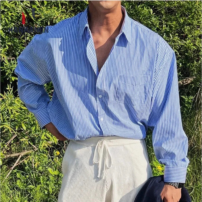 Blue Oversized Striped Shirt