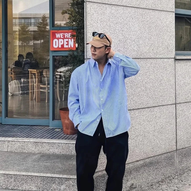 Blue Oversized Striped Shirt 1