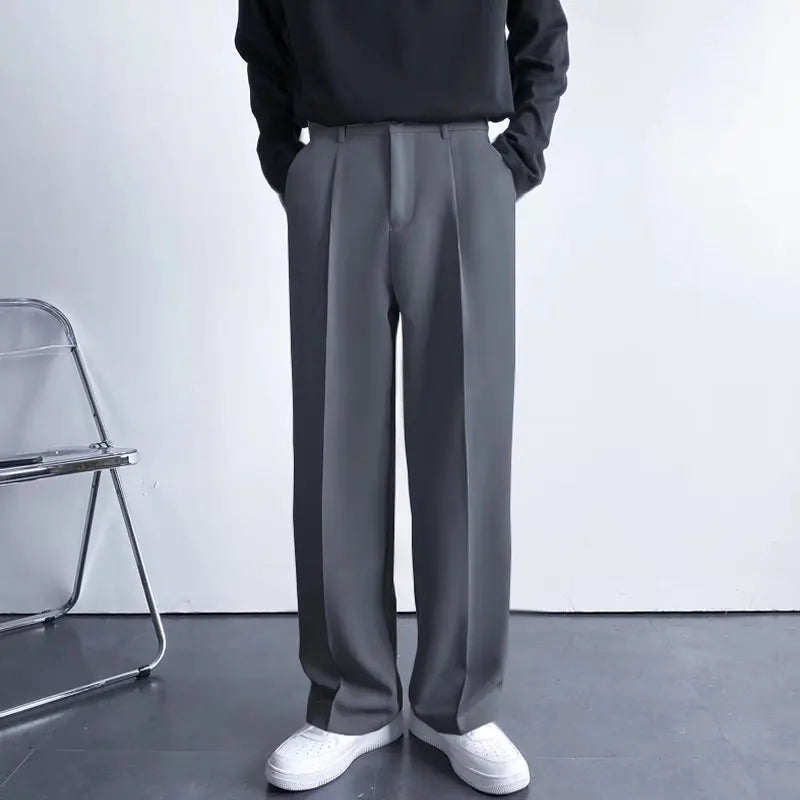 Dark Grey Old Money Straight Pants