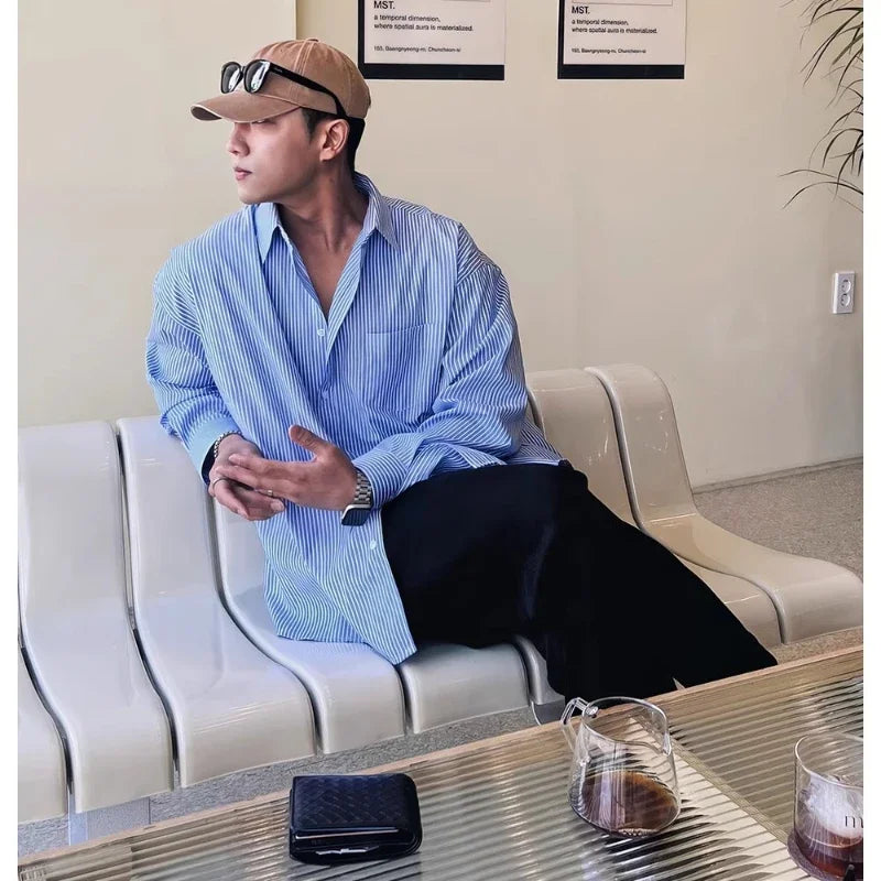Blue Oversized Striped Shirt 2
